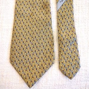 Salvatore Ferragamo Silk Tie Sailboats and Lighthouses Green Yellow Back…